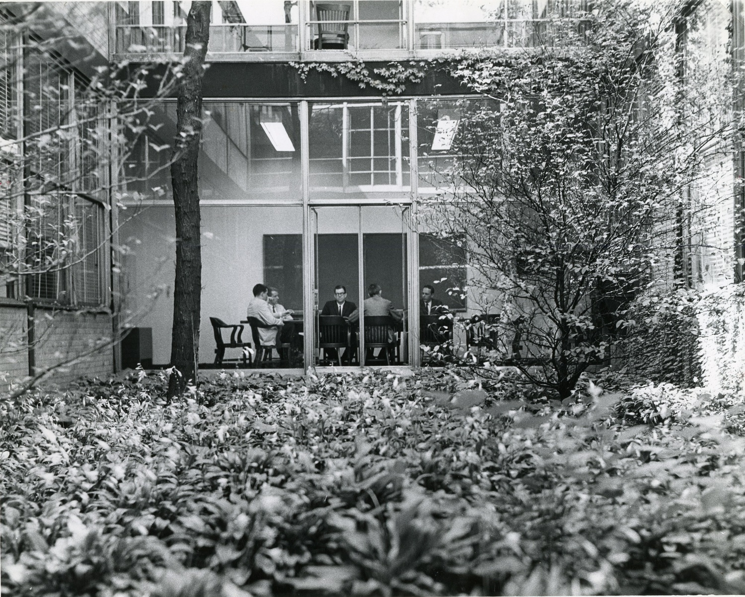 View of Perlstein Hall from interior courtyard