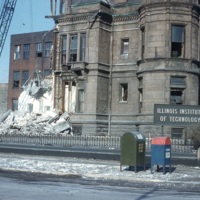 Thomas R. Brown Hall during demolition, Illinois Institute of Technology, Chicago, Ill., 1961