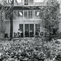 View of Perlstein Hall from interior courtyard